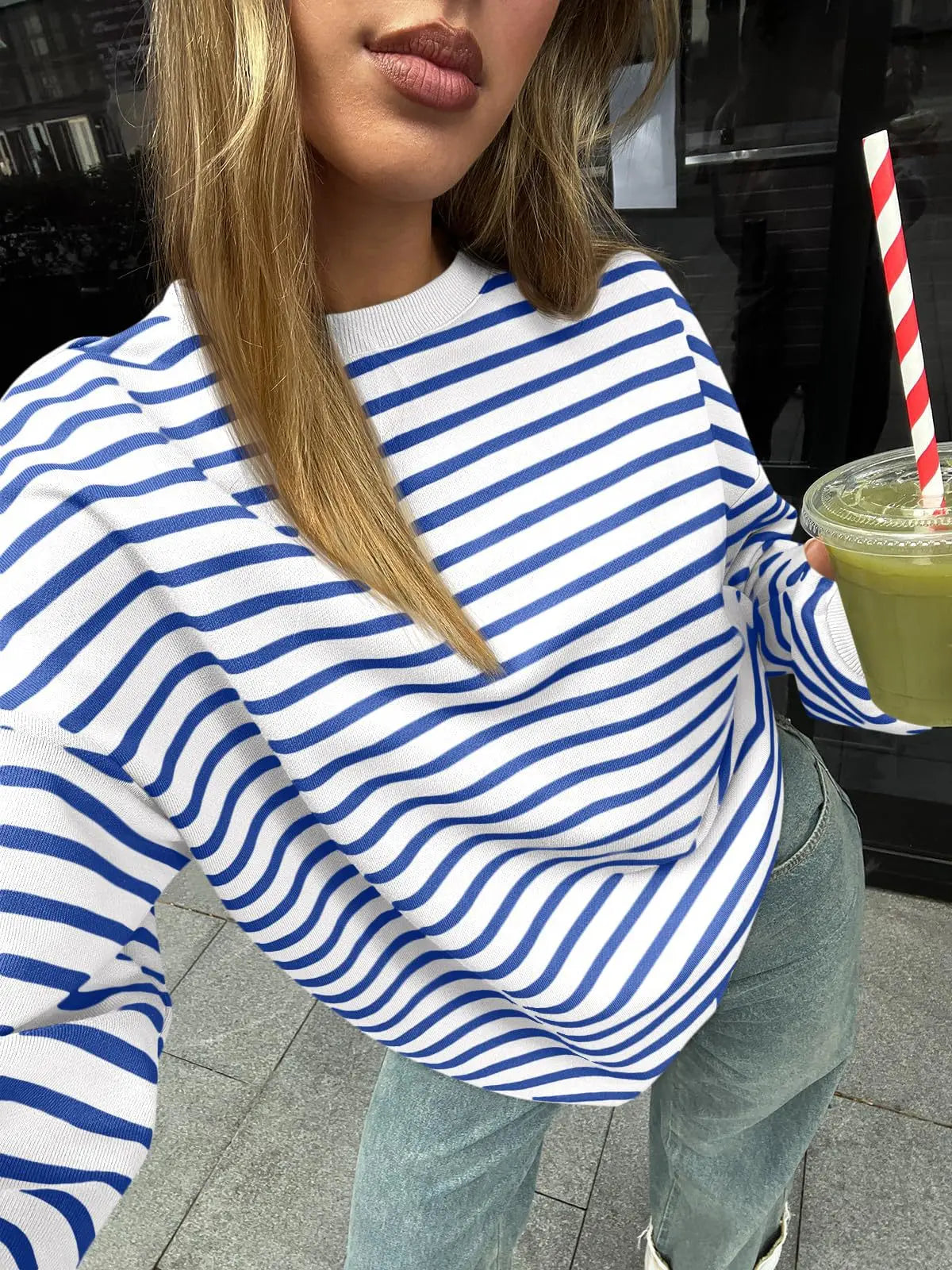 Pullovers Sweatshirts - Casual Stripes Oversized Pullover