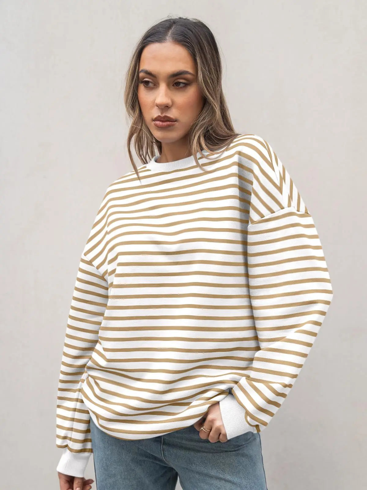 Pullovers Sweatshirts - Casual Stripes Oversized Pullover