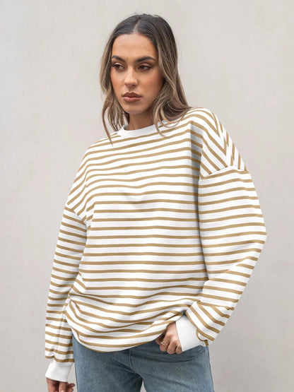 Pullovers Sweatshirts - Casual Stripes Oversized Pullover