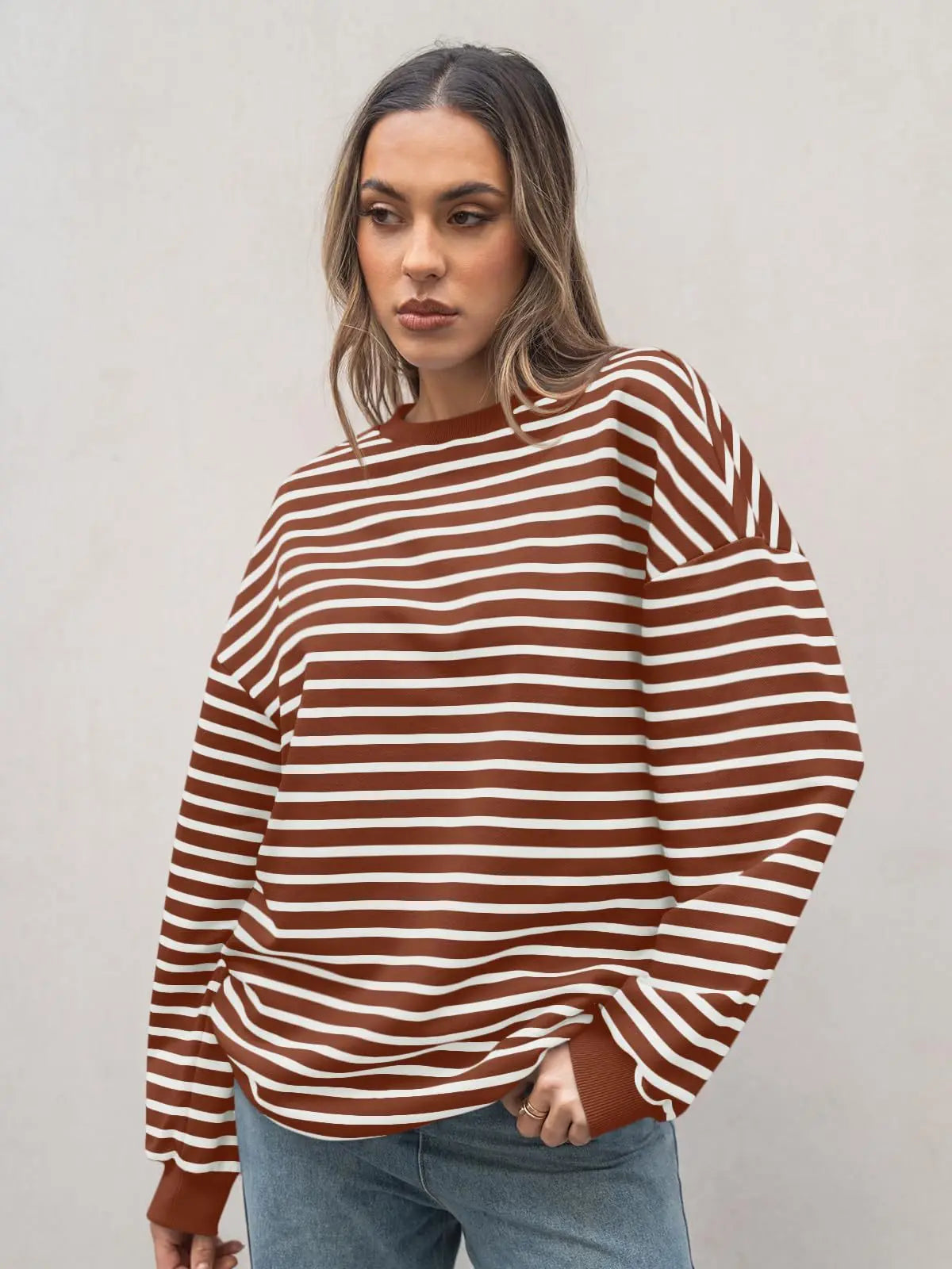 Pullovers Sweatshirts - Casual Stripes Oversized Pullover