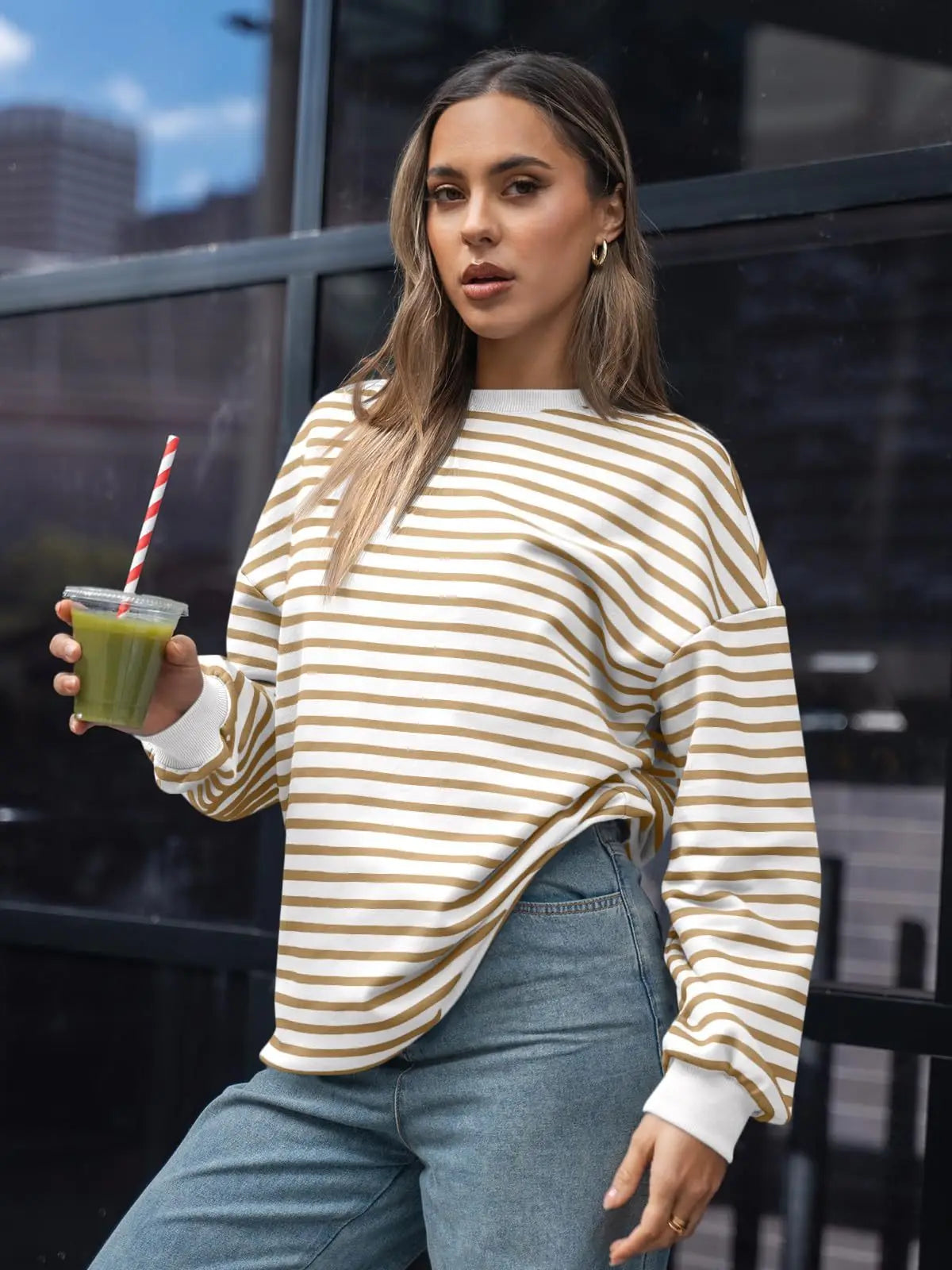 Pullovers Sweatshirts - Casual Stripes Oversized Pullover