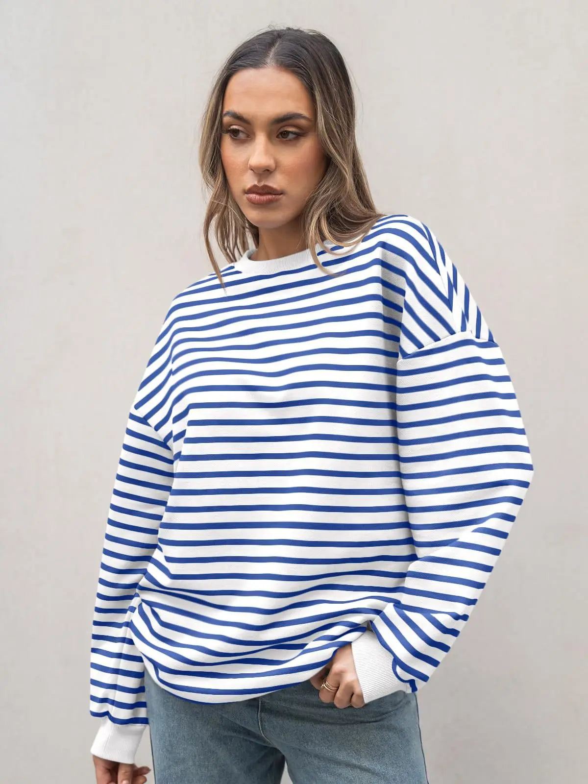 Pullovers Sweatshirts - Casual Stripes Oversized Pullover