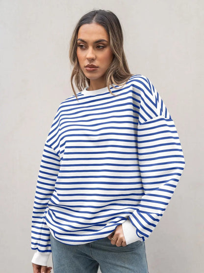 Pullovers Sweatshirts - Casual Stripes Oversized Pullover