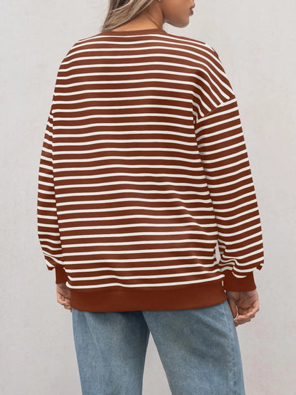 Pullovers Sweatshirts - Casual Stripes Oversized Pullover