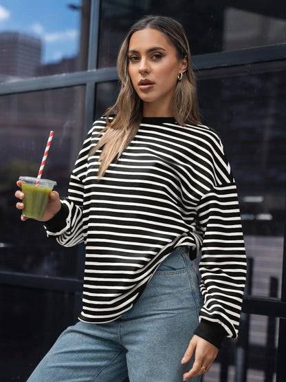 Pullovers Sweatshirts - Casual Stripes Oversized Pullover