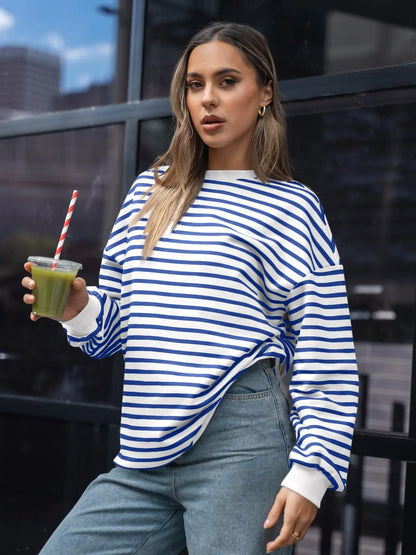 Pullovers Sweatshirts - Casual Stripes Oversized Pullover