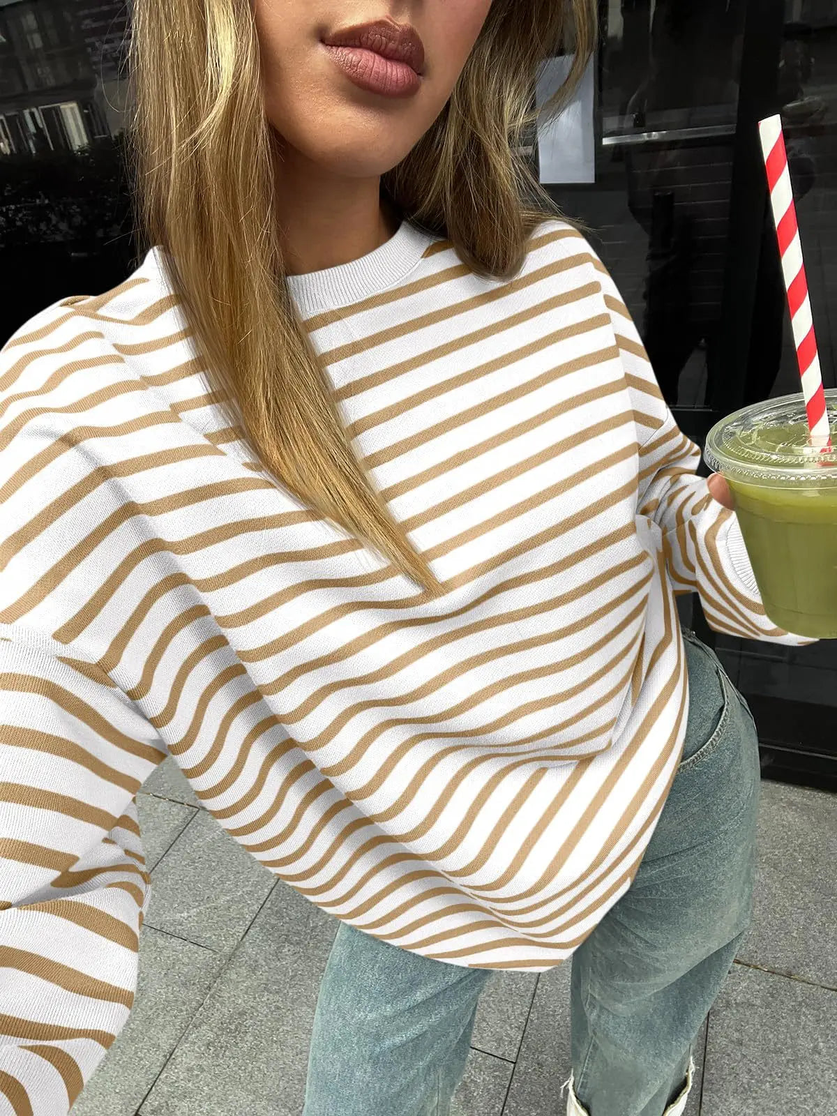 Pullovers Sweatshirts - Casual Stripes Oversized Pullover