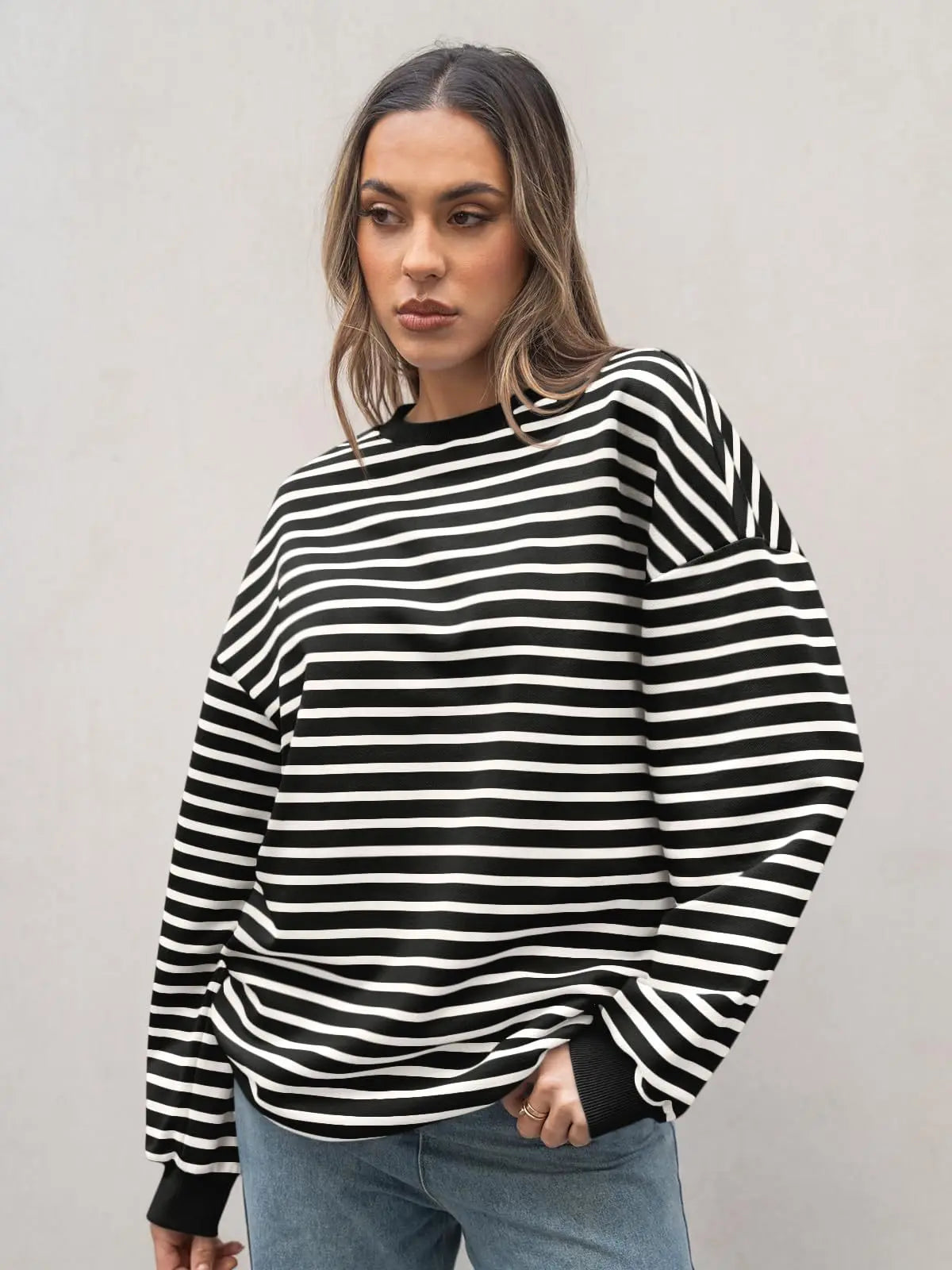 Pullovers Sweatshirts - Casual Stripes Oversized Pullover