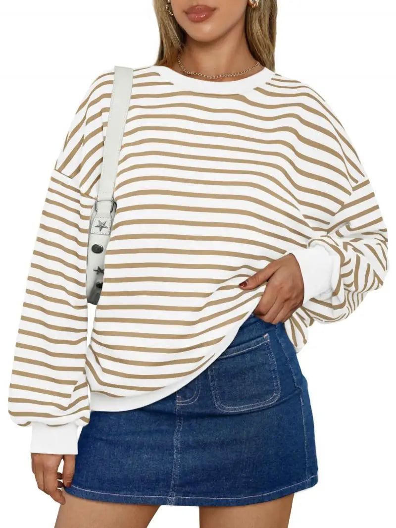 Pullovers Sweatshirts - Casual Stripes Oversized Pullover