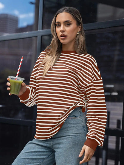 Pullovers Sweatshirts - Casual Stripes Oversized Pullover