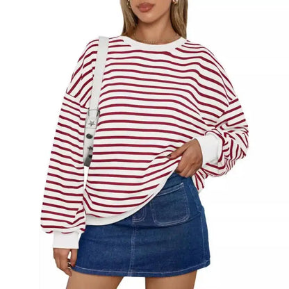 Pullovers Sweatshirts - Casual Stripes Oversized Pullover