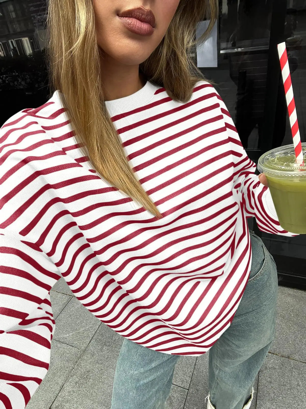 Pullovers Sweatshirts - Casual Stripes Oversized Pullover