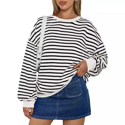 Pullovers Sweatshirts - Casual Stripes Oversized Pullover