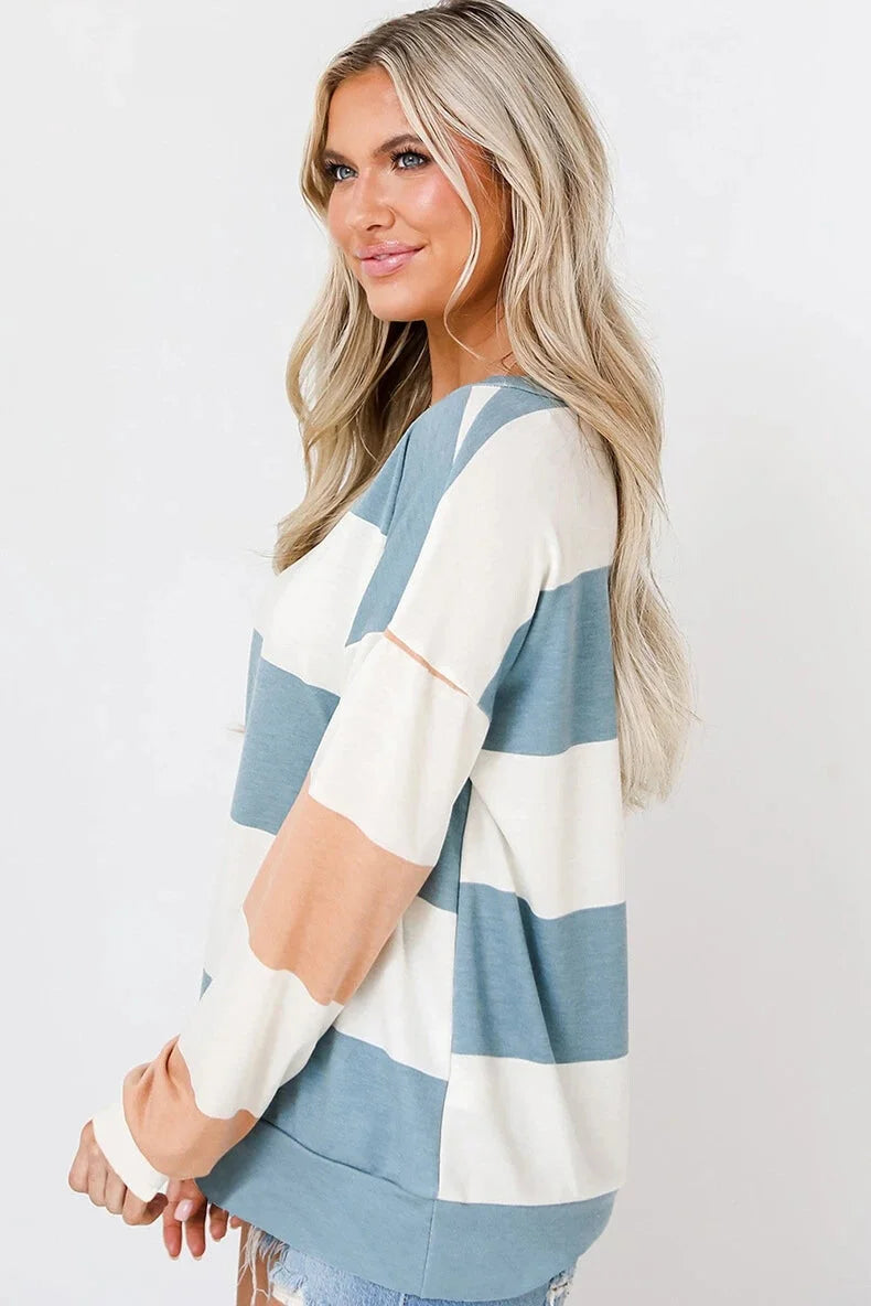 Pullovers Sweatshirts - Comfy Multi-Stripe Sweatshirt