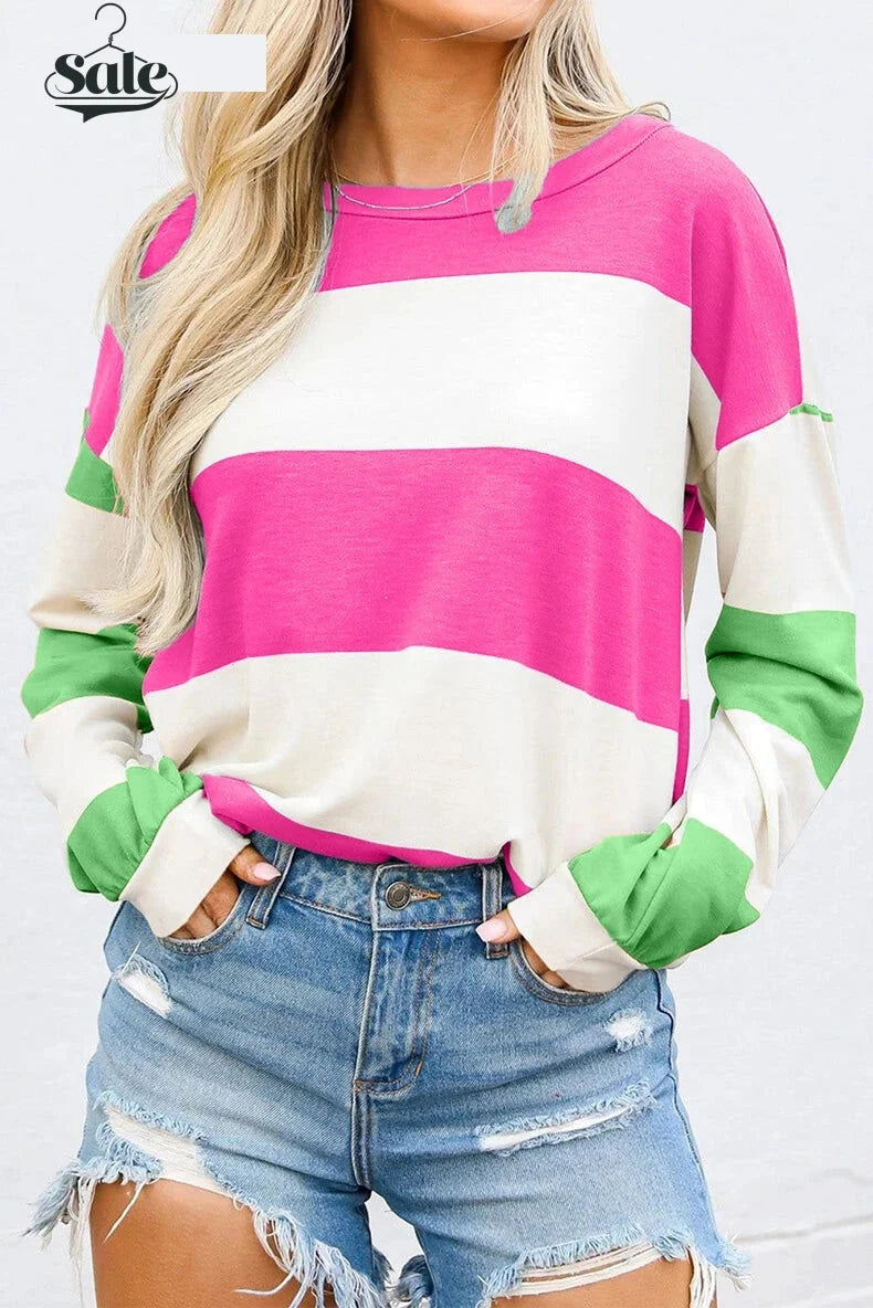 Pullovers Sweatshirts - Comfy Multi-Stripe Sweatshirt