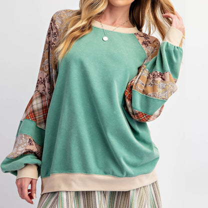 Pullovers Sweatshirts - Mixed Print Oversized Women’s Top