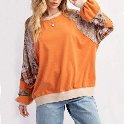 Pullovers Sweatshirts - Mixed Print Oversized Women’s Top