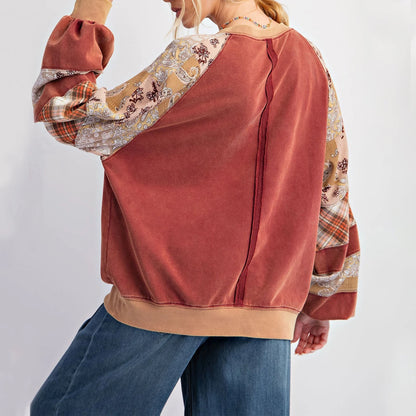 Pullovers Sweatshirts - Mixed Print Oversized Women’s Top