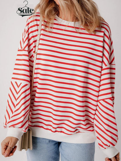 Pullovers Sweatshirts - Red & White Stripe Comfort Top