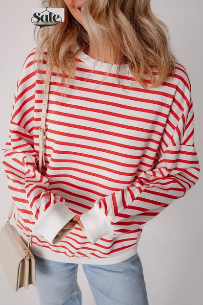 Pullovers Sweatshirts - Red & White Stripe Comfort Top