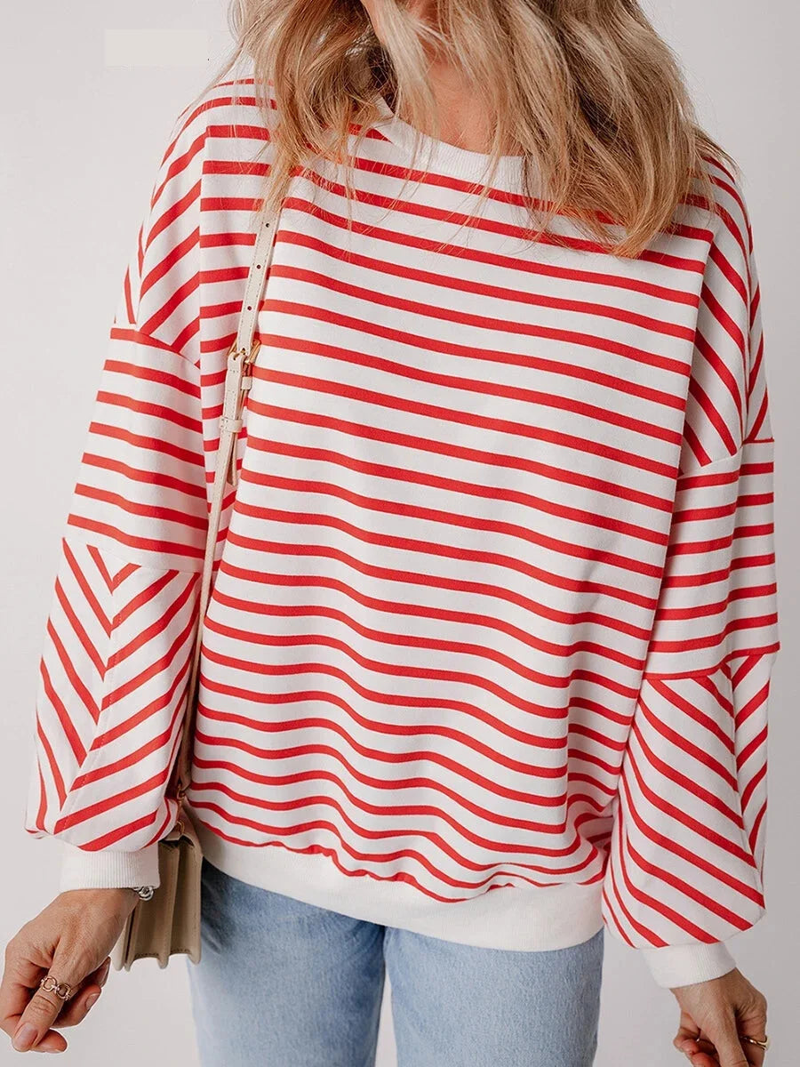 Pullovers Sweatshirts - Red & White Stripe Comfort Top