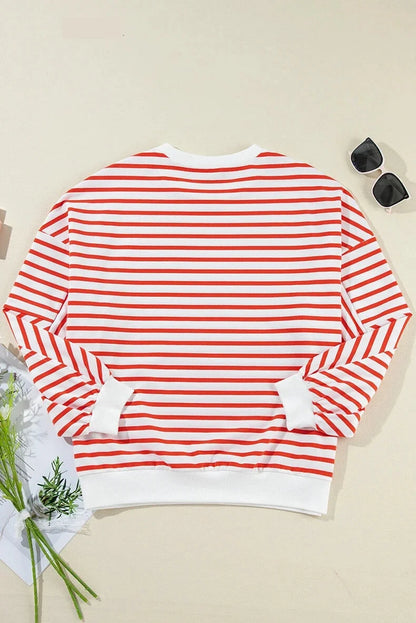 Pullovers Sweatshirts - Red & White Stripe Comfort Top