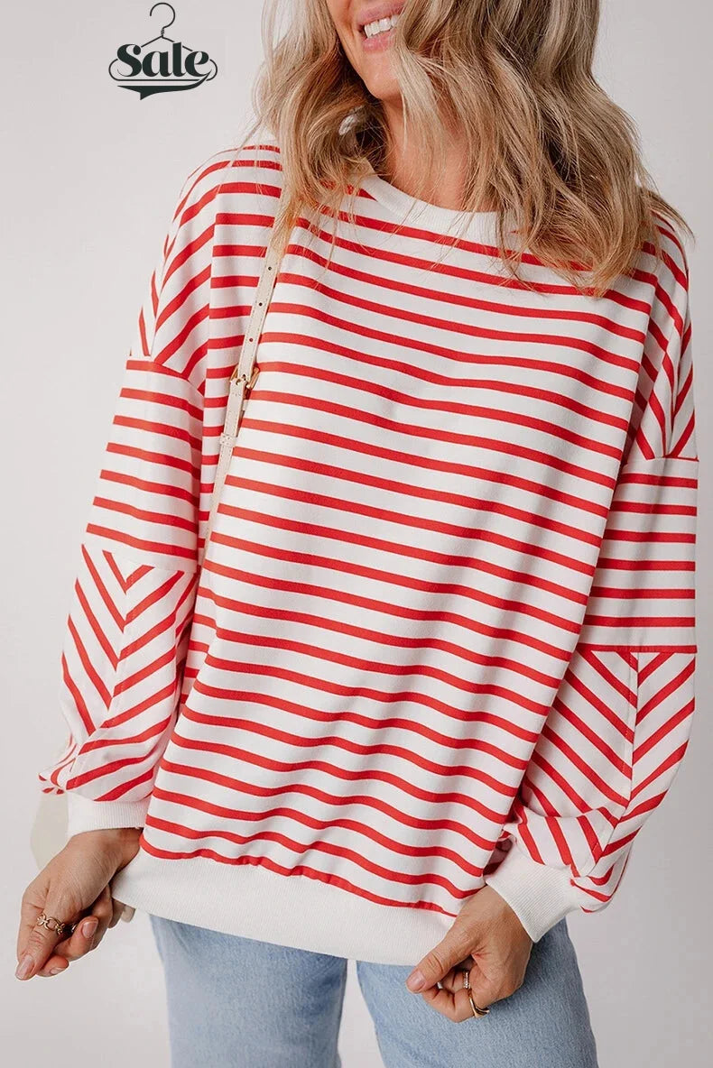 Pullovers Sweatshirts - Red & White Stripe Comfort Top