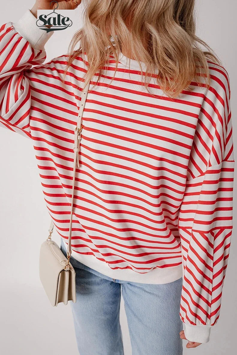 Pullovers Sweatshirts - Red & White Stripe Comfort Top