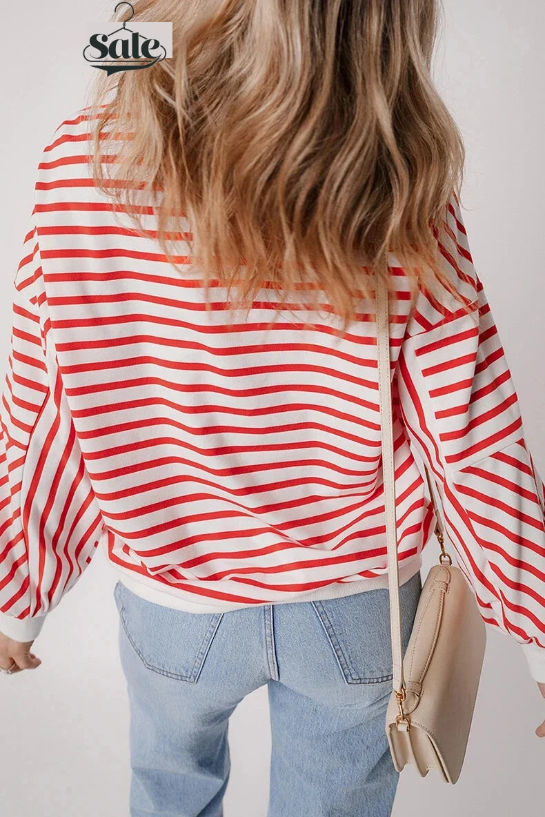 Pullovers Sweatshirts - Red & White Stripe Comfort Top