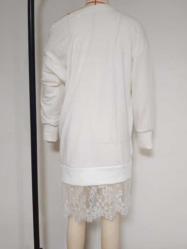 Pullovers - Transitional Lace Hem Pullover Long Sleeve Lace Top for Women