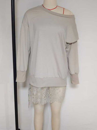 Pullovers - Transitional Lace Hem Pullover Long Sleeve Lace Top for Women