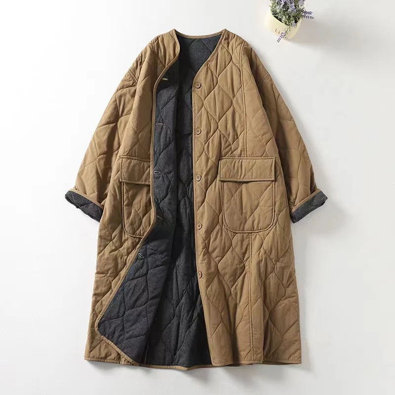 Quilted Coats - Minimalist Collarless Quilted Jacket – Warm & Stylish