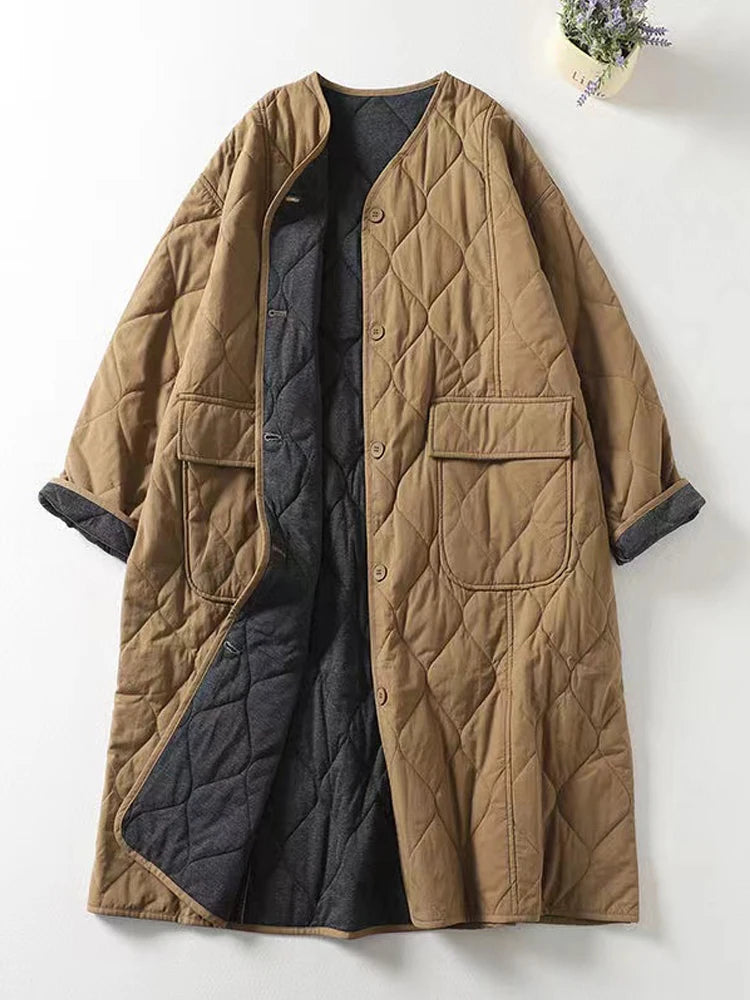 Quilted Coats - Minimalist Collarless Quilted Jacket – Warm & Stylish