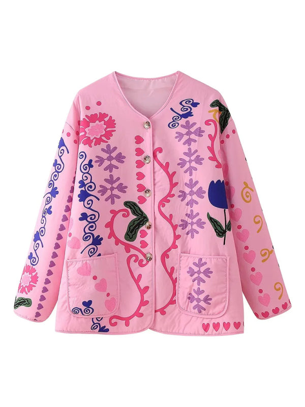 Quilted Jacekts - Floral Peacock Quilted Jacket