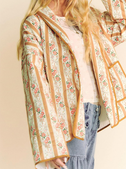 Quilted Jackets - Artistic Floral Quilted Shawl Jacket Boho Throw-On