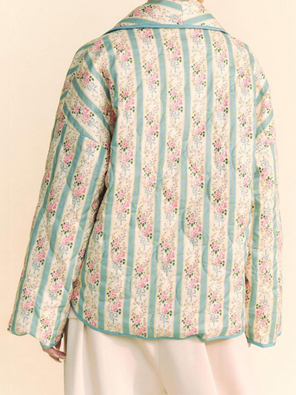 Quilted Jackets - Artistic Floral Quilted Shawl Jacket Boho Throw-On