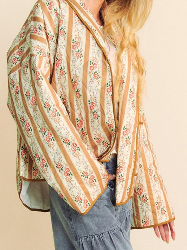 Quilted Jackets - Artistic Floral Quilted Shawl Jacket Boho Throw-On