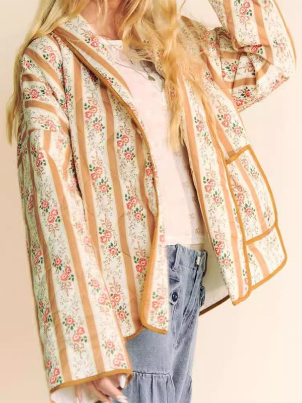 Quilted Jackets - Artistic Floral Quilted Shawl Jacket Boho Throw-On