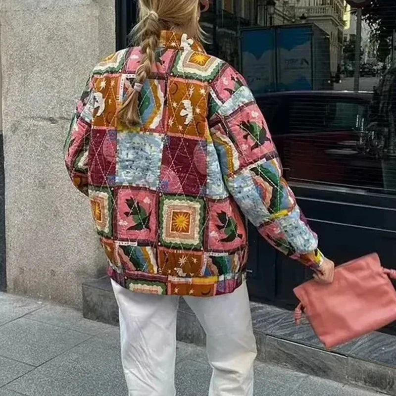 Quilted Jackets- Artistic Patchwork Oversized Quilted Jacket for Women- - Chuzko Women Clothing