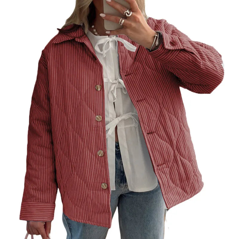 Quilted Jackets - Casual Striped Comforter Coat