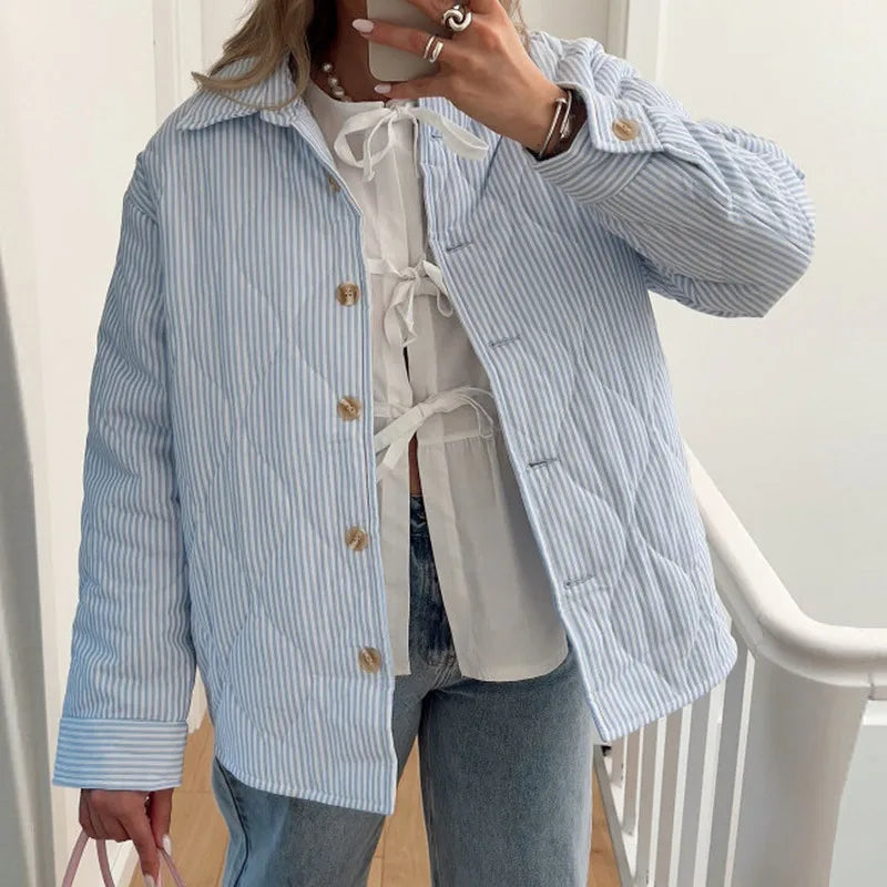 Quilted Jackets - Casual Striped Comforter Coat