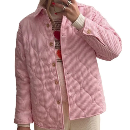 Quilted Jackets - Casual Striped Comforter Coat