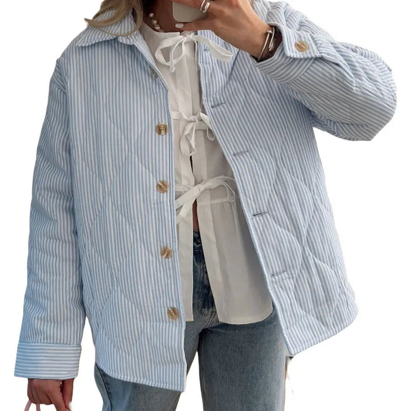 Quilted Jackets - Casual Striped Comforter Coat