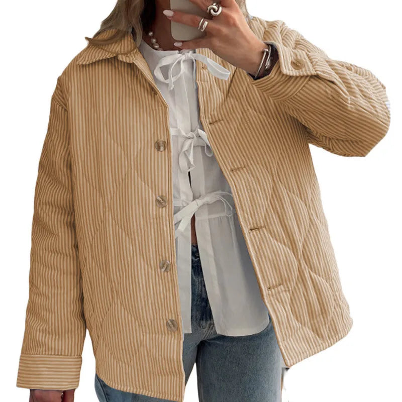 Quilted Jackets - Casual Striped Comforter Coat