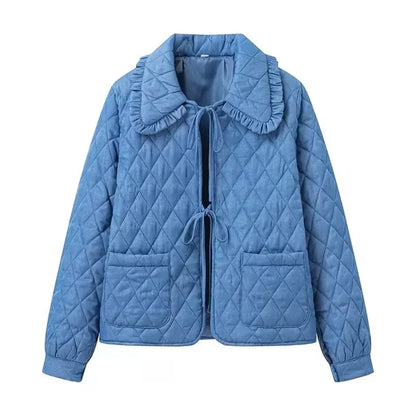 Quilted Jackets- Classic Diamond Quilted Jacket for Women- Blue- Chuzko Women Clothing