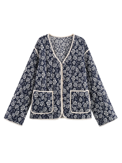 Veste matelassée à fleurs bleu marine de tous les jours