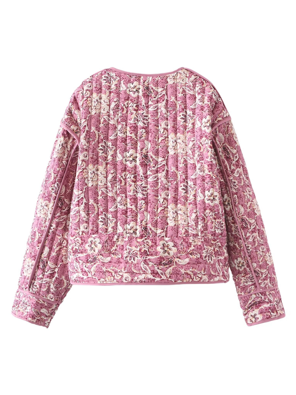 Quilted Jackets- Floral Pink Quilted Jacket Perfect for Everyday Wear- - Pekosa Women Fashion