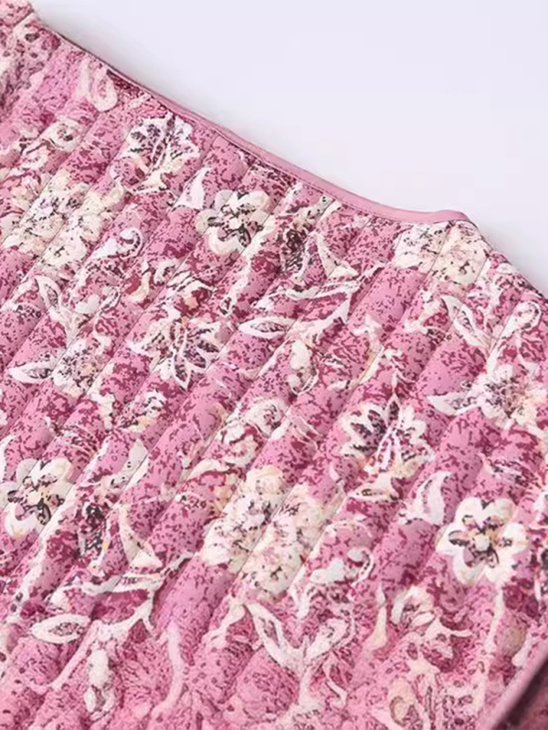 Quilted Jackets- Floral Pink Quilted Jacket Perfect for Everyday Wear- - Pekosa Women Fashion