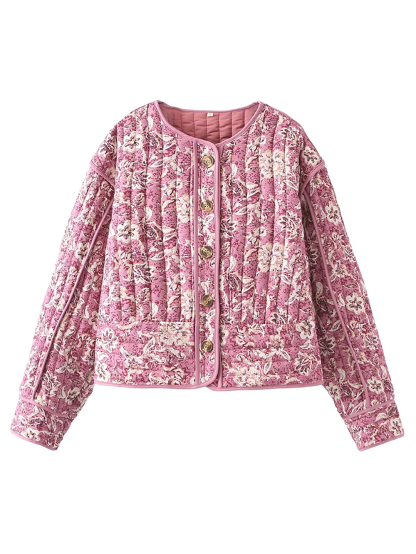 Quilted Jackets- Floral Pink Quilted Jacket Perfect for Everyday Wear- - Pekosa Women Fashion