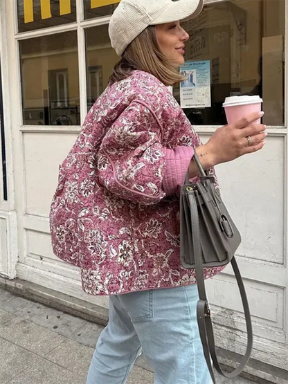 Quilted Jackets- Floral Pink Quilted Jacket Perfect for Everyday Wear- - Pekosa Women Fashion